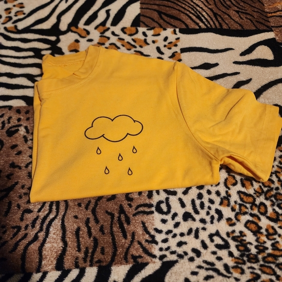 Y2K Yellow Crop Top with Cloud And Rain Design Size Small - Picture 6 of 6